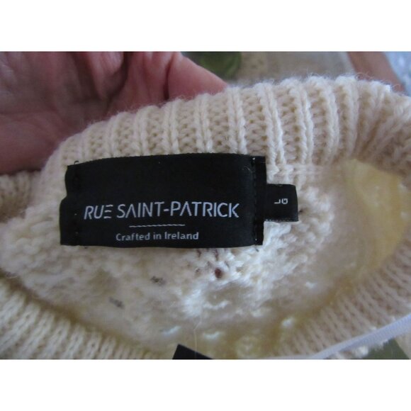 Rue Saint Patrick Cream Irish Cable Knit Sweater L Wool Crew Neck New W/ Tags - Picture 6 of 6